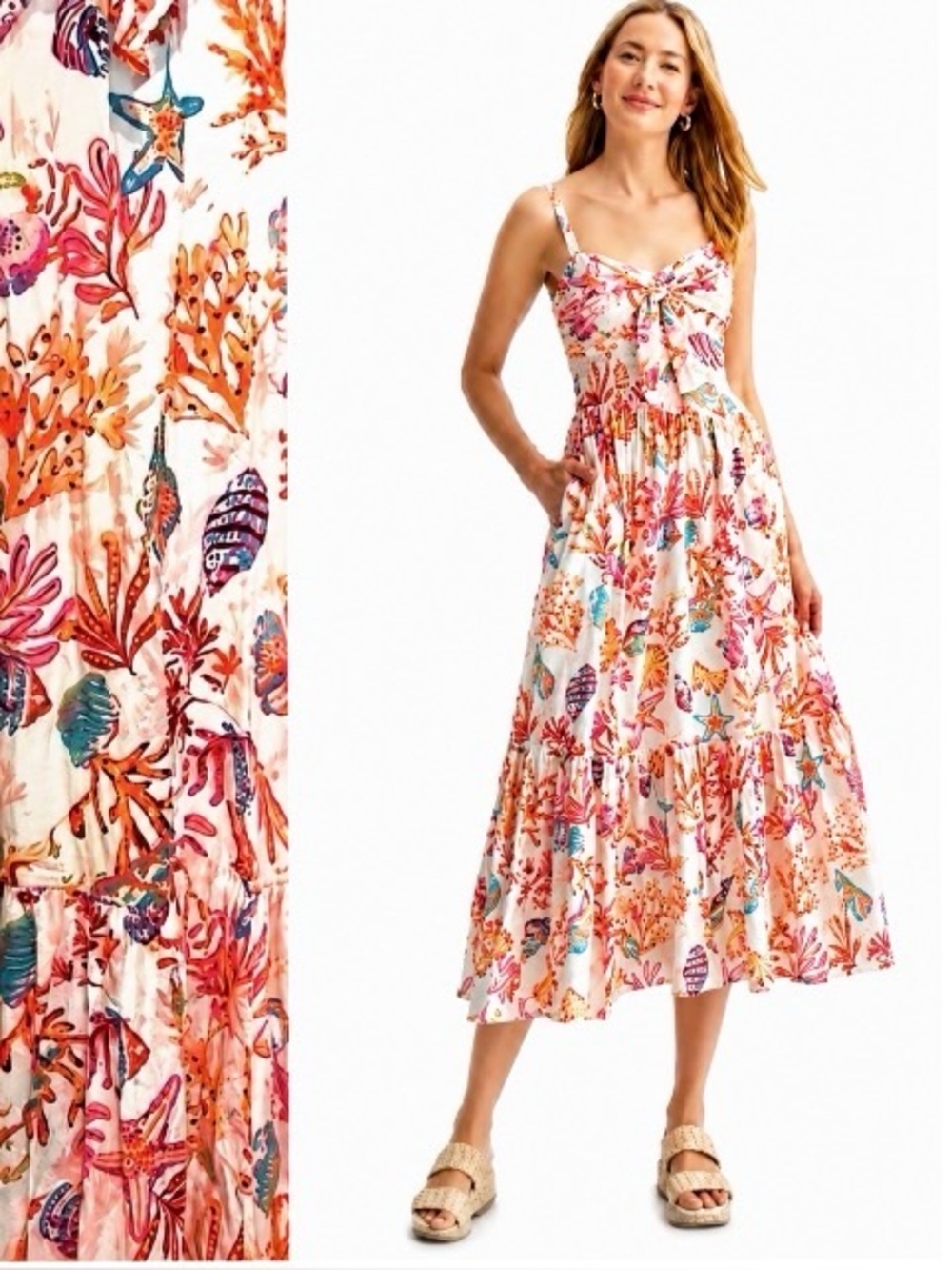 Taylor, NWT Sea Creatures Fish Tie Detail Ruffle Hem Fit & Flare Dress – Size 10